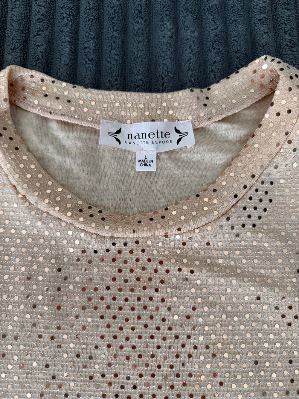 Nanette Lepore Blush Sequin Dot Crewneck Blouse
